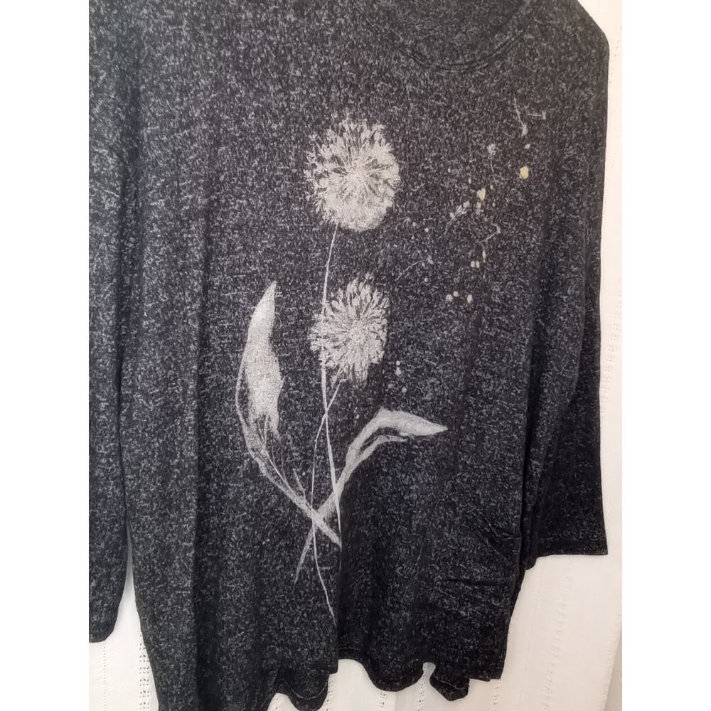 Jess & Jane "Whimsical Dandelion" Black Mineral Wash Lightweight Sweater Knit - Picture 2 of 5